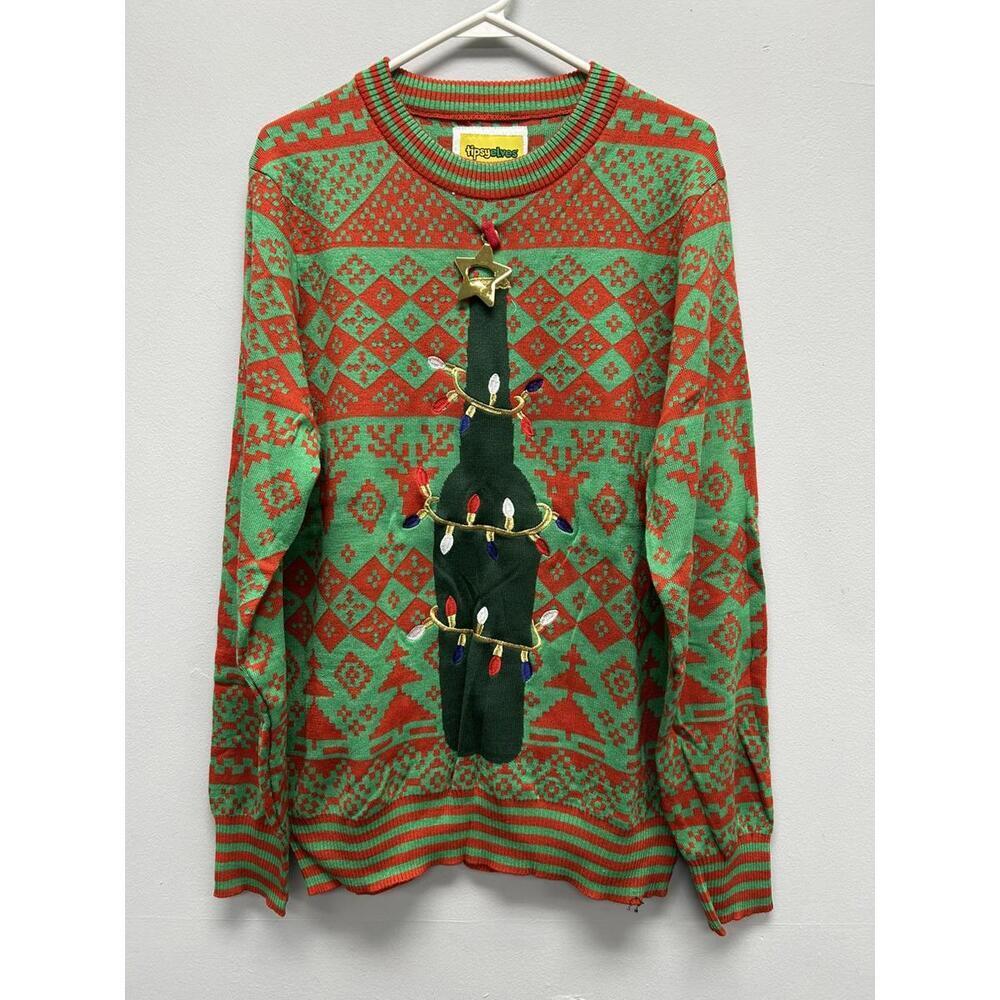 TipsyElves Wine Bottle Christmas Tree Ugly Sweater